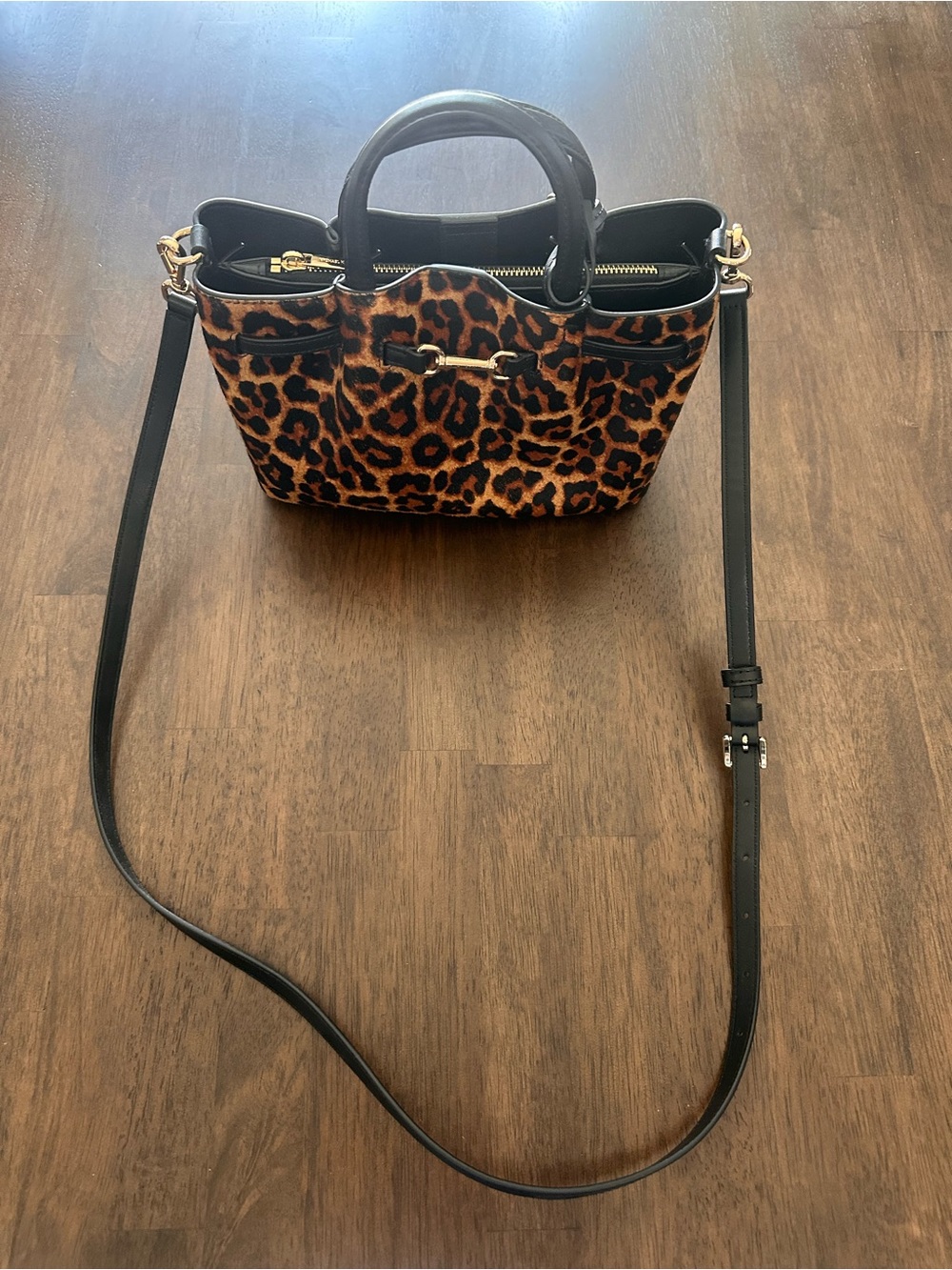 Michael Kors Carson Small Leopard Print Calf Hair Satchel